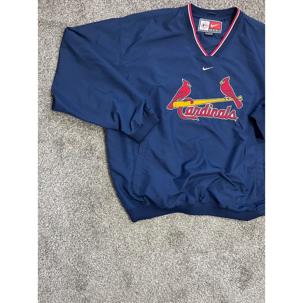 Vintage St Louis Cardinals Pullover Jacket Mens 2XL Navy Nike Center Swoosh